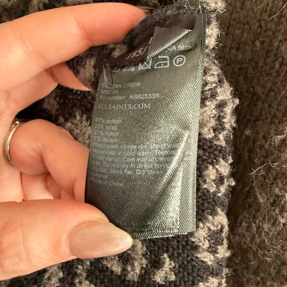 ALLSAINTS | Tredan Wool/Cotton/Alpaca Blend Oversized Gray Leopard Sweater Large - Picture 5 of 5